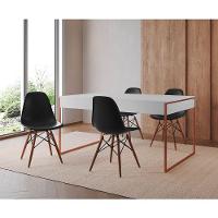 Mesa Jantar Industrial Retangular Branca 137X90Cm Base Cobre Com 4 Cadeiras Pretas Cor: Branco - 1