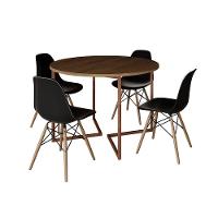 Mesa Jantar Industrial Redonda 110Cm Amêndoa Base V Cobre C/4 Cadeiras Preta Base Madeira Amendoa - 6