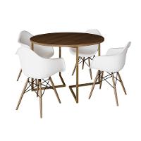 Mesa Jantar Industrial Redonda 110Cm Amêndoa Base V Dourada C/4 Poltronas Daw Madeira Cor: Amendoa - 6