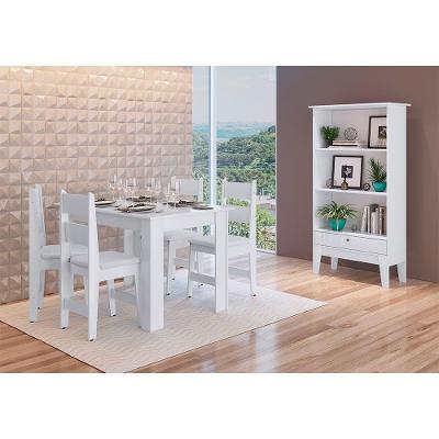 Conjunto de Jantar Retrô Mesa Fixa 4 Cadeiras Branco
