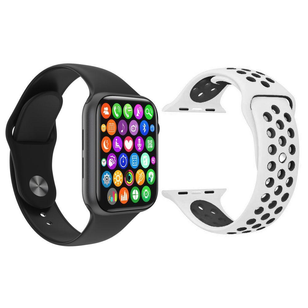 Kit 1 Relógio Smartwatch Iwo9 Preto + 1 Pulseira Branco - 1