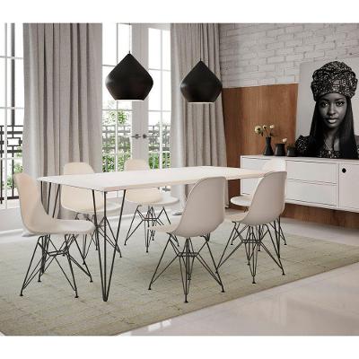 Conjunto De Mesa Clips De Ferro Preto Tampo Branco 135X75 6 Cadeiras Assento Branco