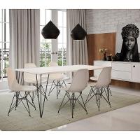 Conjunto De Mesa Clips De Ferro Preto Tampo Branco 135X75 6 Cadeiras Assento Branco - 1