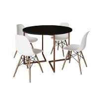Mesa Jantar Industrial Redonda 110Cm Preta Base V Cobre C/4 Cadeiras Branca Base Madeira Cor: Preto - 6