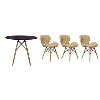 Kit Mesa Jantar Eiffel 120cm Preta 03 Cadeiras Slim Nude