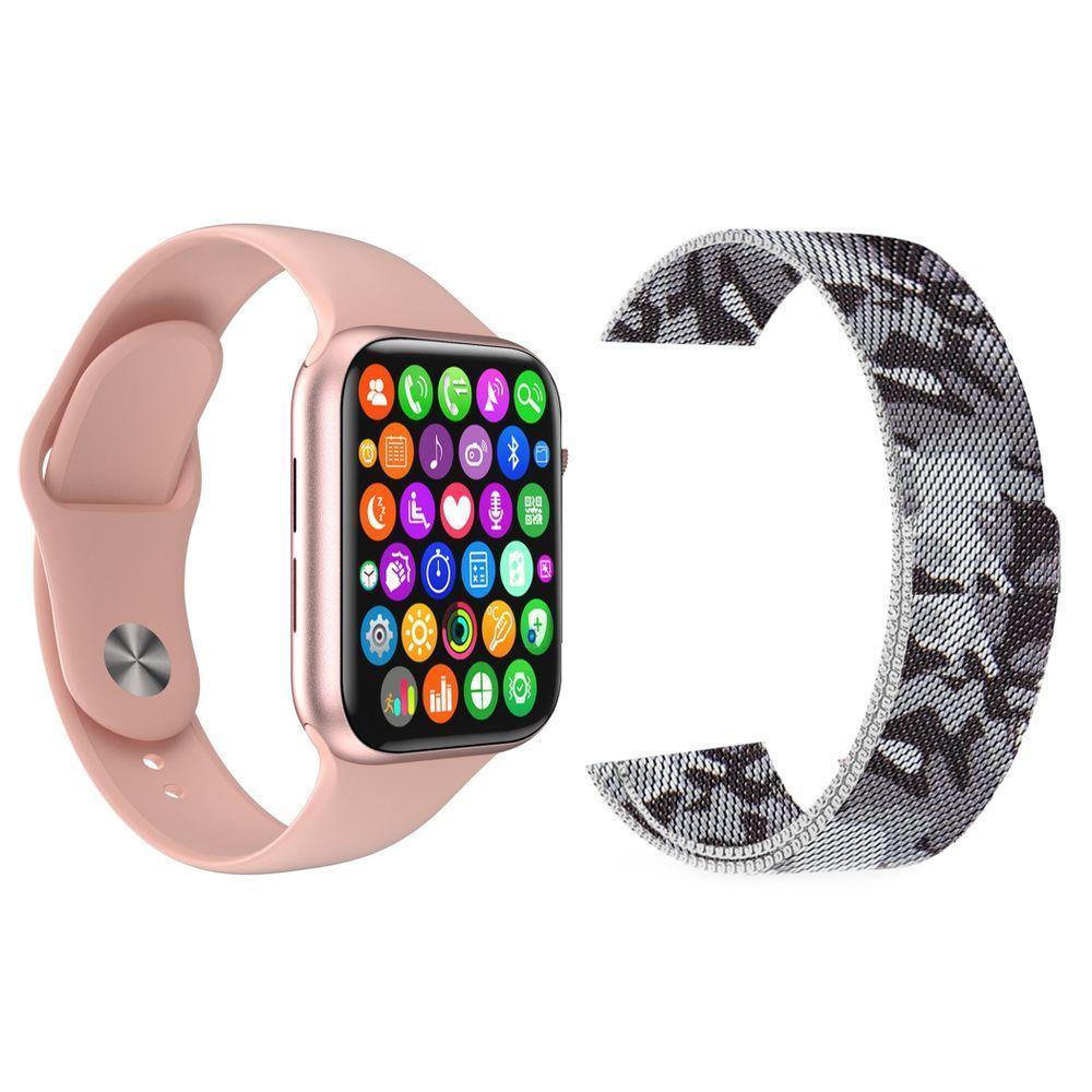 Kit 1 Relógio Smartwatch Iwo9 Rosa + 1 Pulseira Camuflada - 1