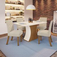 Conjunto Sala Jantar Mdf| 4Cadeiras Off White Nature E Linho - 1