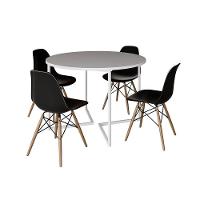 Mesa Jantar Industrial Redonda 110Cm Branca Base V Ferro Branco C/4 Cadeiras Preta Base Made Branco - 6