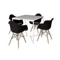 Mesa Jantar Industrial Quadrada 90Cm Branca Base V Ferro Branco Com 4 Poltronas Pretas Cor: Branco - 10