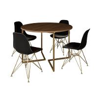Mesa Jantar Industrial Redonda 110Cm Amêndoa Base V Dourada C/4 Cadeiras Pretas Base Cor: Amendoa - 6