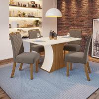 Conjunto Sala Jantar Mdf|Cadeiras Off White E Marrom Amêndoa - 1