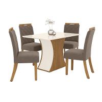 Conjunto Sala Jantar Mdf|Cadeiras Off White E Marrom Amêndoa - 8