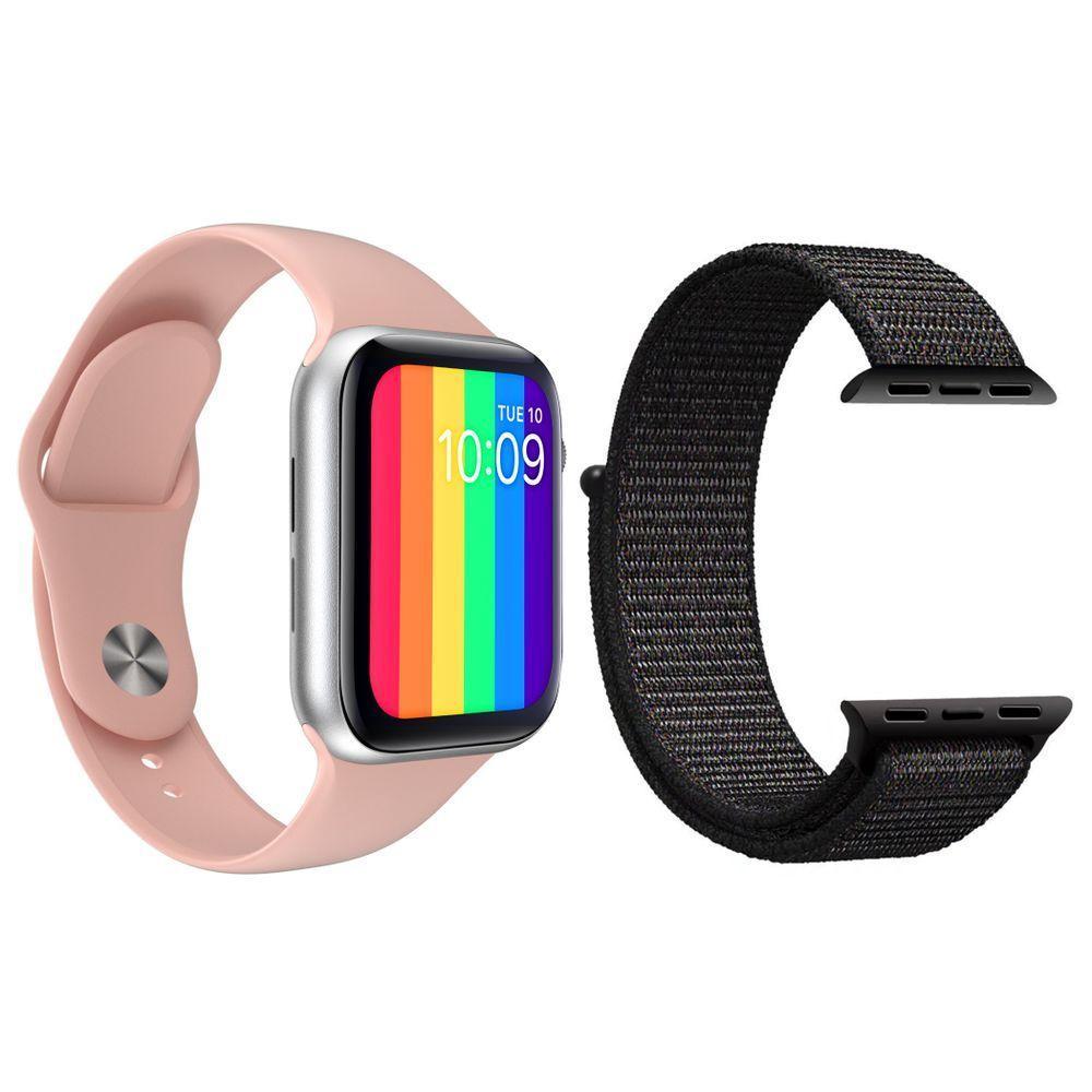 Kit 1 Relógio Smartwatch W26 Rosa + 1 Pulseira Nylon Preto - 1