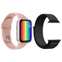 Kit 1 Relógio Smartwatch W26 Rosa + 1 Pulseira Nylon Preto - 1