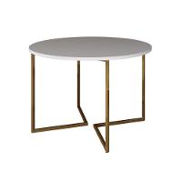 Mesa Jantar Industrial Redonda 110Cm Branca Base V Dourada Com 4 Poltronas Daw Madeira Cor: Branco - 5