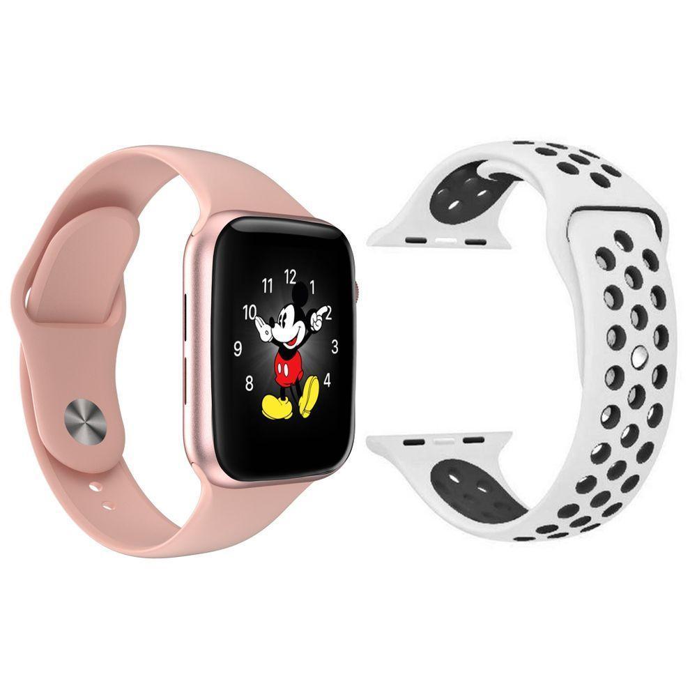 Kit 1 Relógio Smartwatch Ld5 Rosa +1 Pulseira Branco E Preto - 1