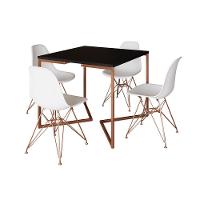 Mesa Jantar Industrial Quadrada 90Cm Preta Base Cobre V Com 4 Cadeiras Brancas Pés Cobr Cor: Preto - 6