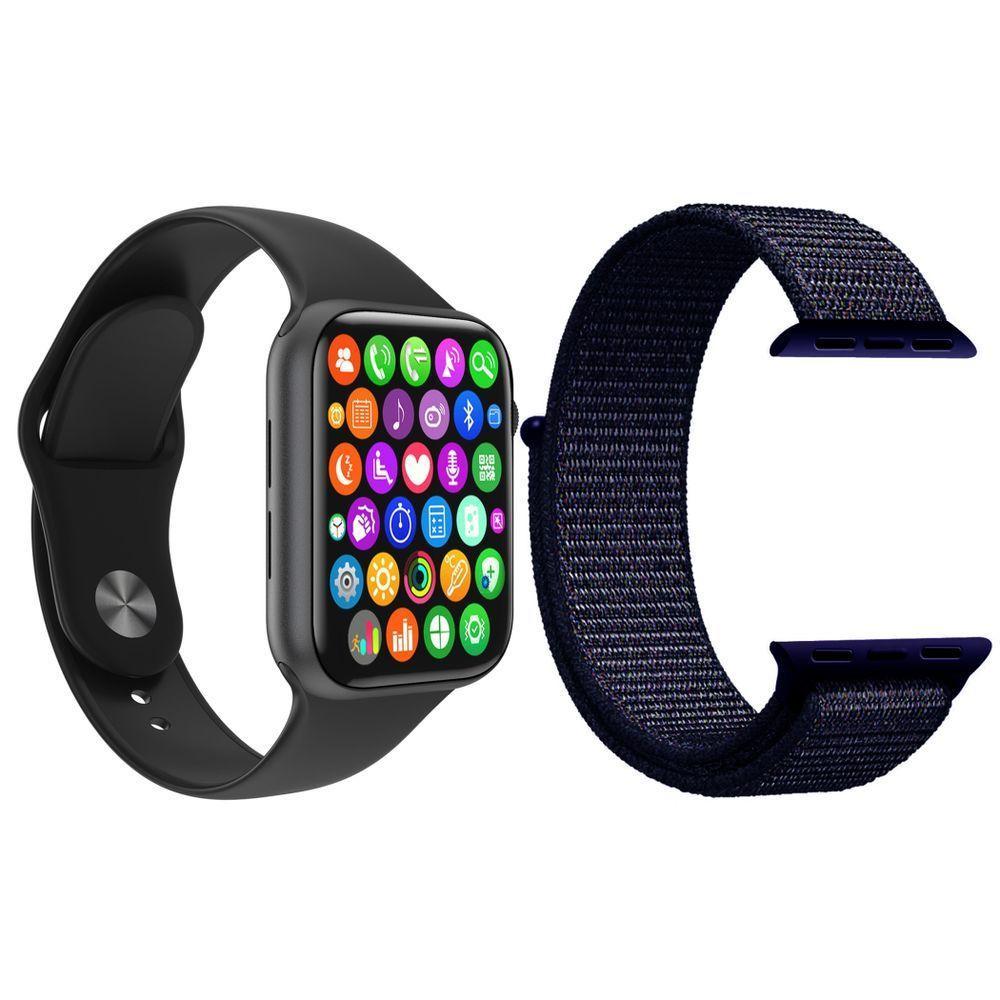 Kit 1 Relógio Smartwatch Iwo9 Lite Preto + 1 Pulseira Azul - 1
