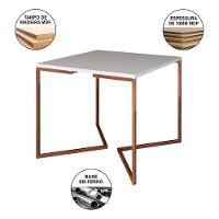 Mesa Jantar Industrial Quadrada 90Cm Branca Base Cobre V Com 4 Cadeiras Pretas Pés Cobr Cor: Branco - 5