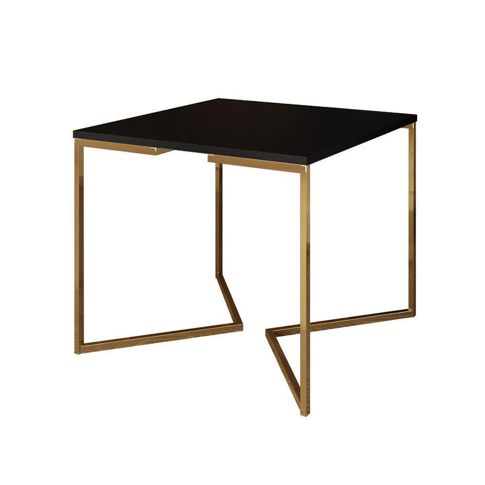 Mesa Jantar Industrial Quadrada 90Cm Preta Base V Com 4 Poltronas Daw Pretas Base Doura Cor: Preto - 5