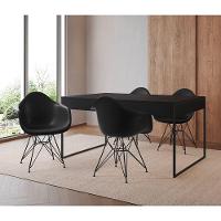 Mesa Jantar Industrial Preta 137X90Cm Com 4 Poltronas Pretas Base Ferro Pret Cor: Preto - 1