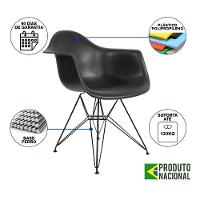 Mesa Jantar Industrial Amêndoa 137X90Cm Com 4 Poltronas Pretas Base Ferro Pr Cor: Amendoa