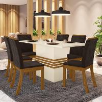 Conjunto Sala De Jantar Tampo Mdf 160 Cm 06 Cadeiras Marilia Casa 812 Nature Com Off White E Marrom - 1