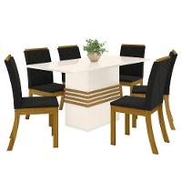 Conjunto Sala De Jantar Tampo Mdf 160 Cm 06 Cadeiras Marilia Casa 812 Nature Com Off White E Marrom - 10