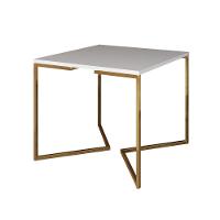 Mesa Jantar Industrial Quadrada 90Cm Branca Base V Dourada Com 4 Cadeiras Madeira Branc Cor: Branco - 5