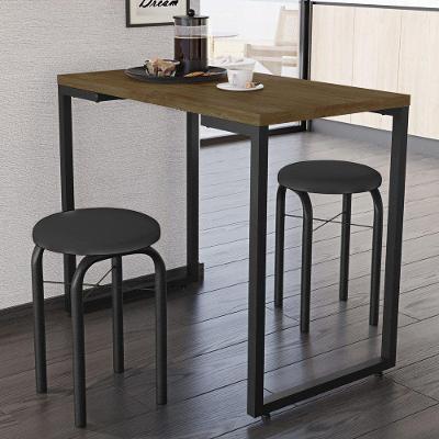 Kit Mesa De Cozinha 90Cm Com 2 Banquetas F02 Castanho/Preto