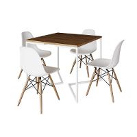 Mesa Jantar Industrial Amêndoa 90X90Cm Base V Ferro Branco C/4 Cadeiras Madeira Branc Cor: Amendoa - 11
