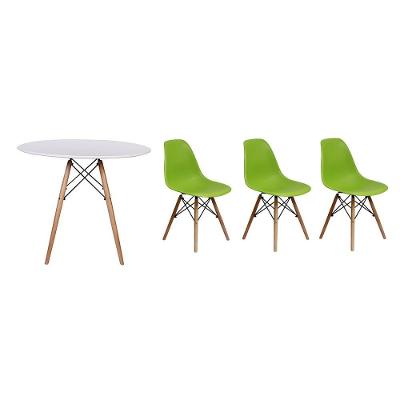 Mesa Jantar Eiffel 100cm Branca e 3 Cadeiras Verde