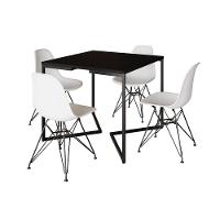 Mesa Jantar Industrial Quadrada 90Cm Preta Base V Com 4 Cadeiras Brancas Ferro Preto Cor: Preto - 6