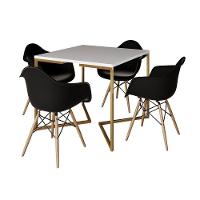Mesa Jantar Industrial Quadrada 90Cm Branca Base V Dourada Com 4 Poltronas Daw Madeira Cor: Branco - 6