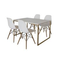 Mesa Jantar Industrial Retangular 137X90Cm Branca Base Dourada Com 4 Cadeiras Madeira B Cor: Branco - 10