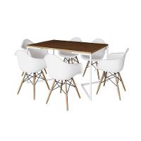 Mesa Jantar Industrial Retangular Amêndoa 137X90Cm Base V Ferro Branco C/6 Poltronas Branca Amendoa - 6