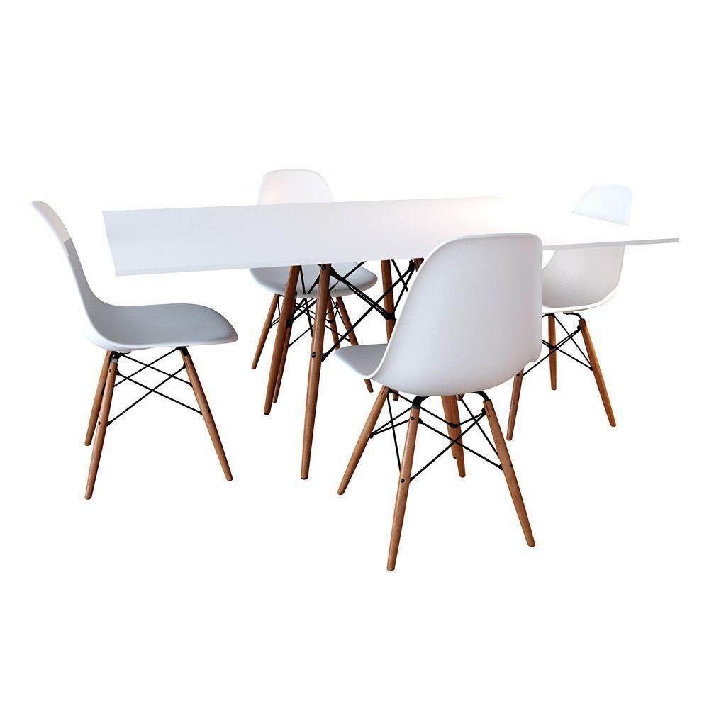 Conjunto De Mesa De Jantar Retangular 120X75 Tampo De Madeira Branco Com 4 Cadeiras Bra - 1