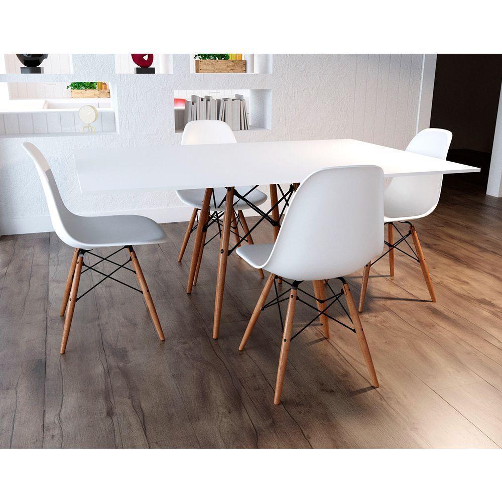 Conjunto De Mesa De Jantar Retangular 120X75 Tampo De Madeira Branco Com 4 Cadeiras Bra - 5
