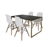Mesa Jantar Industrial Retangular 137X90Cm Preta Base Dourada Com 4 Cadeiras Madeira Br Cor: Preto - 11