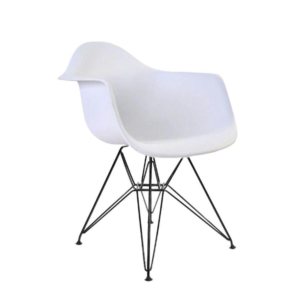 Mesa Sala De Jantar Redonda 90Cm Branca Com 4 Poltronas Brancas Ferro Preto Cor: Preto - 2