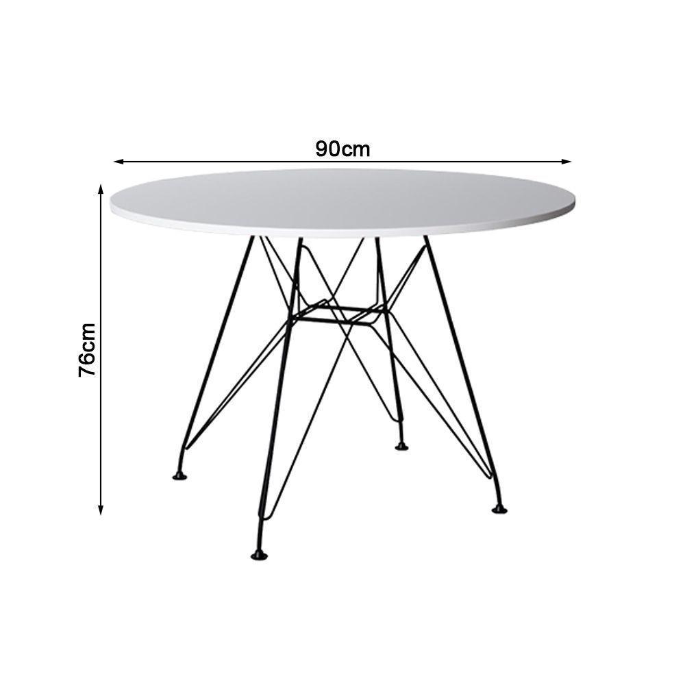 Mesa Sala De Jantar Redonda 90Cm Branca Com 4 Poltronas Brancas Ferro Preto Cor: Preto - 6