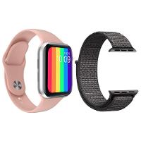 Kit 1 Relógio Smartwatch W26 Rosa + 1 Pulseira Nylon Cinza - 1