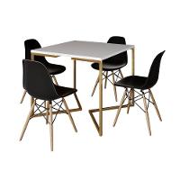 Mesa Jantar Industrial Quadrada 90Cm Branca Base V Dourada Com 4 Cadeiras Madeira Preta Cor: Branco - 6
