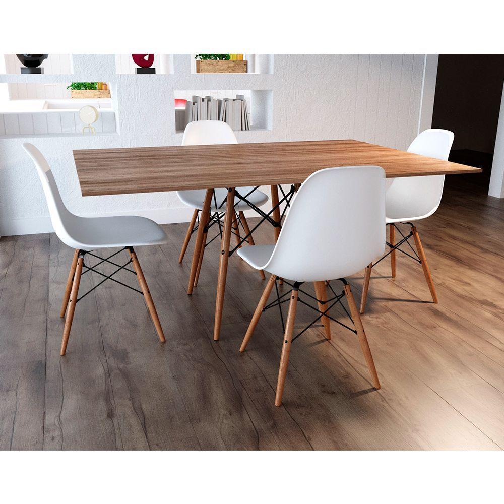Conjunto De Mesa De Jantar Retangular 120X75 Tampo De Madeira Amêndoa Com 4 Cadeiras Br - 5