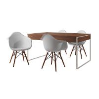 Mesa Jantar Industrial Amêndoa 137X90Cm Base Ferro Branco Com 4 Poltronas Brancas E Cor: Amendoa - 6