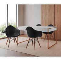 Mesa Jantar Industrial Branca 137X90Cm Base Cobre Com 4 Poltronas Pretas Mad Cor: Branco - 1