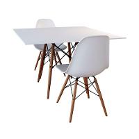 Conjunto De Mesa De Jantar Quadrada 90Cm Tampo De Madeira Branco Com 2 Cadeiras Brancas - 1