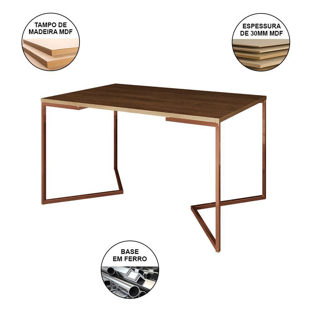 Mesa Jantar Industrial Retangular 137X90Cm Amêndoa Base V C/6 Cadeiras Brancas Base C Cor: Amendoa - 5