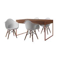 Mesa Jantar Industrial Amêndoa 137X90Cm Base Cobre Com 4 Poltronas Brancas M Cor: Amendoa - 6