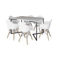 Mesa Jantar Industrial Branca Retangular 137X90Cm Base V Ferro Preto Com 6 Poltronas Br Cor: Branco - 6